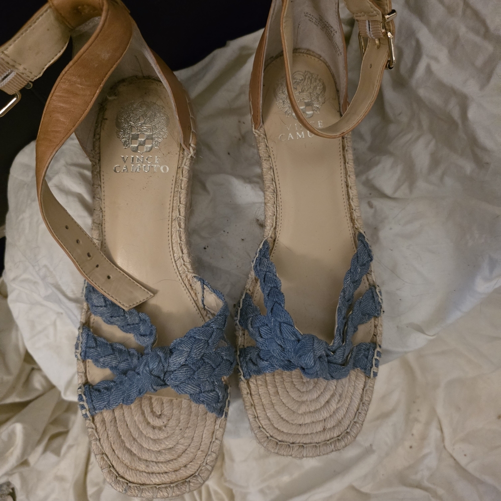 Vince Camuto Blue Braided Espadrille Sandals with Tan Ankle Straps